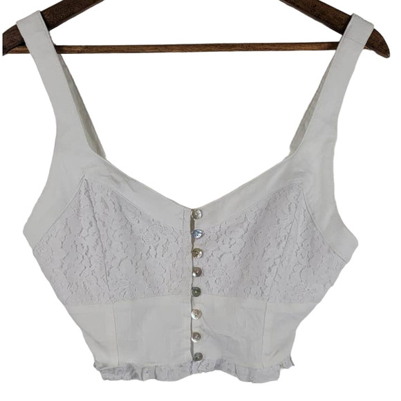 Intimately Free People White Lace Mother of Pearl Buttons Women Crop Blouse M - Picture 1 of 6